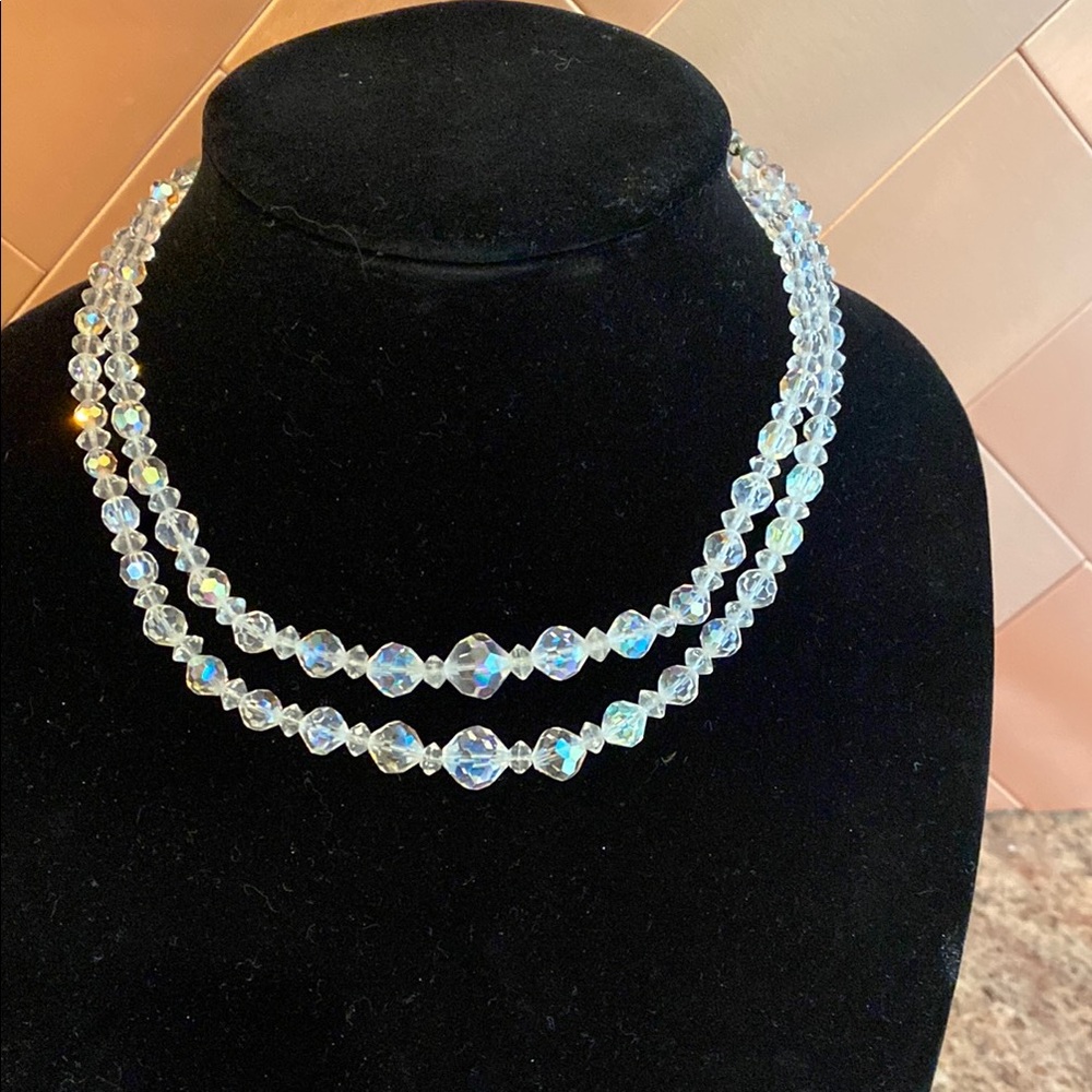 Vintage Crystal Beaded Double-Strand Necklace with Sparkling Elegance